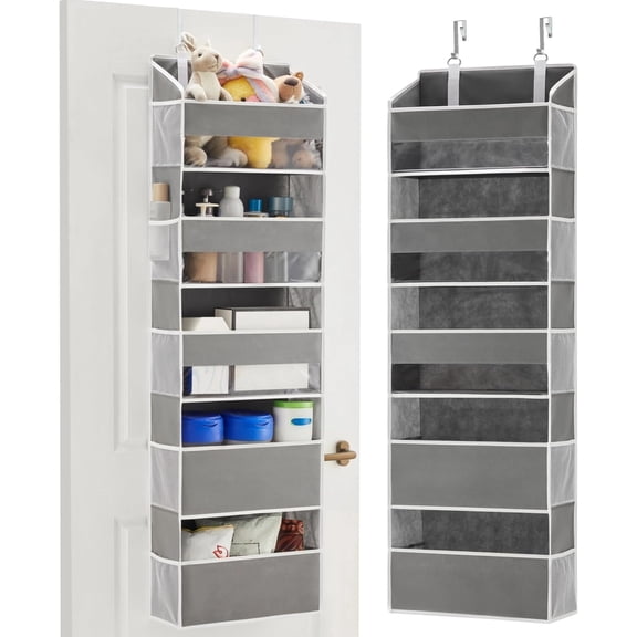 Over The Door Storage Organizer,5 Shelf Door Organizer with 5 Large Capacity Pockets, Anti Tilt Behind Door Storage for Bedroom, Bathroom, Pantry, , (Grey)