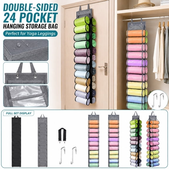 Over The Door Storage Organizer, Double Sided 24 Grid Hanging Storage Bag, 52X9 Inch Gray Hanging Storage Organizer, Storage Bag Organizer with Over The Door Hooks for Hanging,