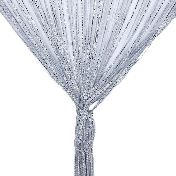 Door String Curtain, Wall Panel Fringe Window Room Divider Blind, Home Patio Bedroom Decorative Tassel Screen Ribbon Strings Strip Silver Thread Screen for Wedding Coffee House (Grey)
