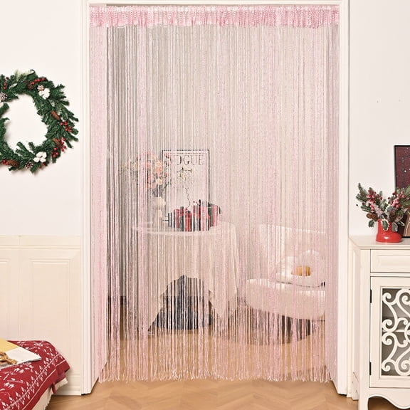 Door String Curtain With Silver Ribbon Thread Fringe Window Tassel Panel Room Divider Strip For Home Party Decoration (39"*79")