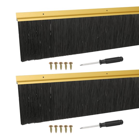 Uxcell Door Sweep Aluminum Alloy Brush Sweeps, Black PP Brush Fit for Gaps of Door Bottom - H-Shape Holder Gold 2.8 Inch