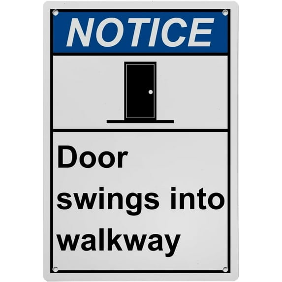 Door Swings Into Walkway Sign, Industrial Exit Gates or Doors Sign 8"x12" UV Resistant for Indoor Outdoor Workplace