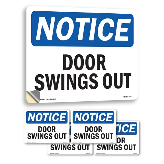 Door Swings Out OSHA Notice Vinyl Decal Label 10 Inch x 7 Inch - 5 Pack