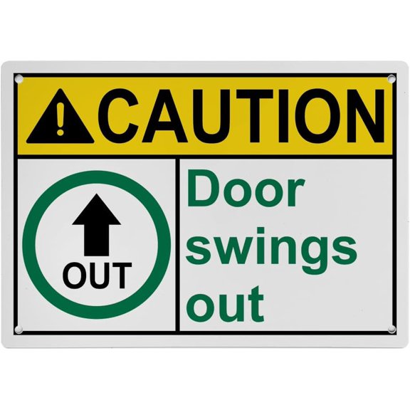 Door Swings Out Sign, Industrial Exit Gates or Doors Sign 8"x12" UV Resistant for Indoor Outdoor Workplace