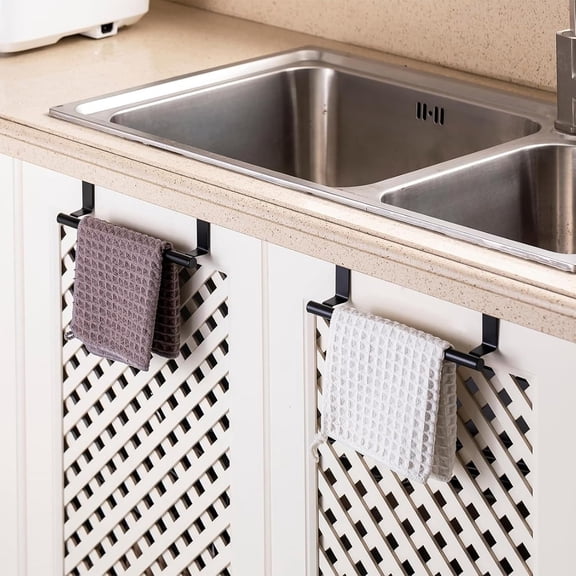 Over Door Towel Rack for Cabinet Dish Towel Holder Kitchen Towel Bar for Tea Towels，Over The Door Hand Towel Hanger for Kitchen Bathroom Cupboard（2 Pack Black）