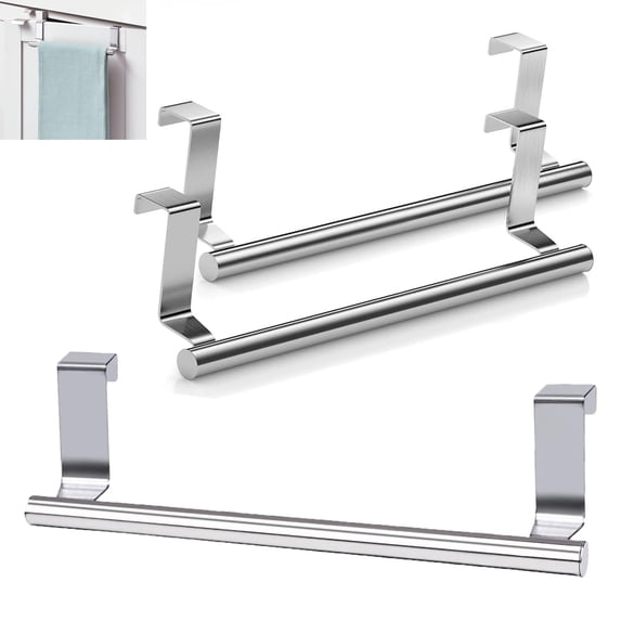 Over The Door Towel Rack,Tutuviw 3 Pcs Kitchen Towel Holder,9in Stainless Steel Dish Towel Holder,Bath Towel Bar Multi-Functional Towel Rods,Bathroom Cupboard Towel Rack for Hand or Tea Towels