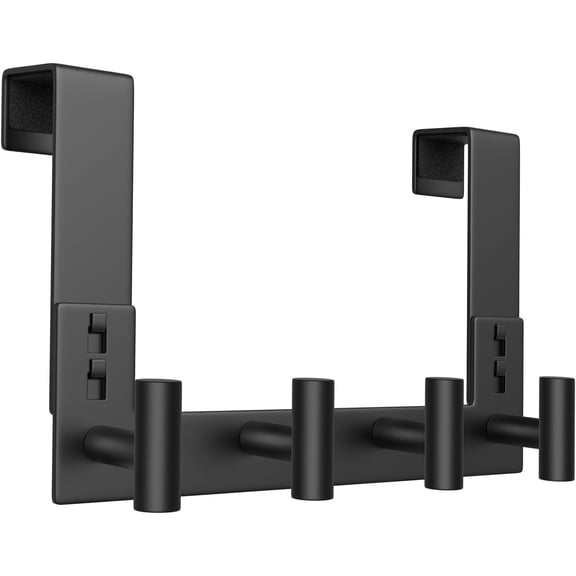 Door Towel Rack, Wooden Door Metal Hook, Heavy-Duty Storage Clothes Hanger, Outerwear Backpack (4 Hook, Fits /4'' Thick)