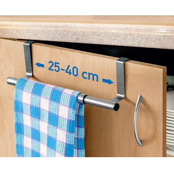Over Door Towel Rail – Extendable Towel Holder for Cupboard Drawer Cabinet – Anti-Slip Scratch Protecting - Stainless Steel – 25-40x8x9 cm (9.8-15.7x2.4x3.5”)