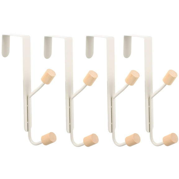 Door Twin Hooks Double Hook Hook behind The Door Coat Hangers Hook Bags Carbon Steel White 17.2X5X3.5CM 4 Pcs
