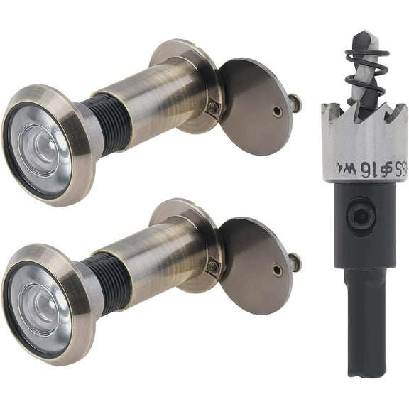 Door Viewer Peephole, 200 Degree Peephole with 5/8" (16mm) Drill Bit for 1-1/2" to 2-3/8" Doors, Security Front Door Viewer with Privacy Cover (Bronze, 2X Peephole Set + Drill Bit)
