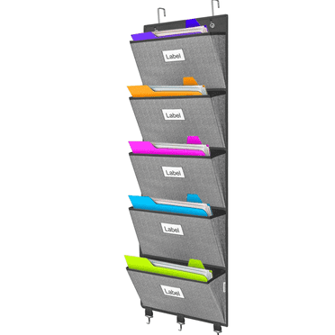 homyfort Over the Door File Organizer Hanging File Folders, Wall Organizers and Storage for Mail, Magazine, Notebooks, Planners, Office, Classroom, 5 Extra Large Pockets,Grey