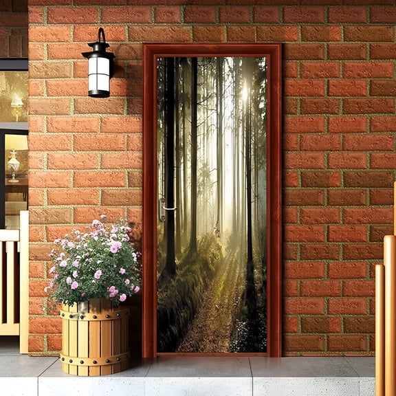 Door Wallpaper Murals Forest in Mist, CUGBO Wallpaper Sticker Removable Self Adhesive Vinyl Art Door Decals for Home Apartment Office Decoration