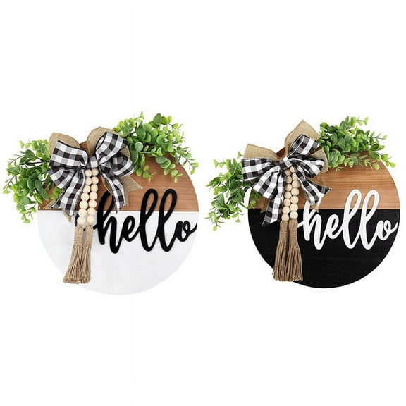 Door Welcome Sign Round Hello Wooden Door Sign Farmhouse Front Porch
