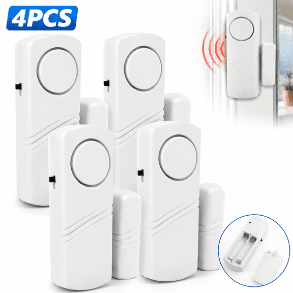 Door Window Alarm, Personal Security Window, Burglar Alarm, Home Security Wireless Magnetic Sensor Anti-Theft Alarm (4 Pcs) Home Alarm(Batteries not included)