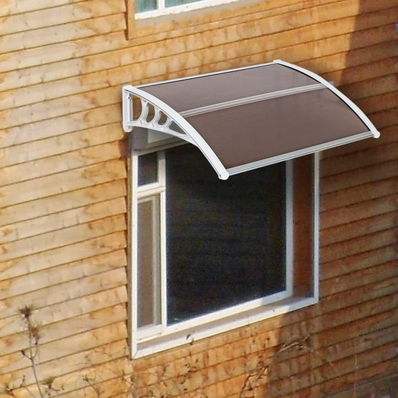 Door Window Awning Canopy 39.4in Wide Polycarbonate Rain Cover with Aluminum Bracket Sun Shade Shelter for Front Entry Patio Door Exterior Home Protection Brown Board White Holder
