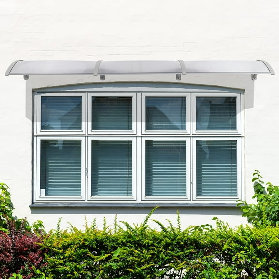 Door & Window Rain Cover Eaves Transparent Board & Gray Holder for Household Application (120*38in)