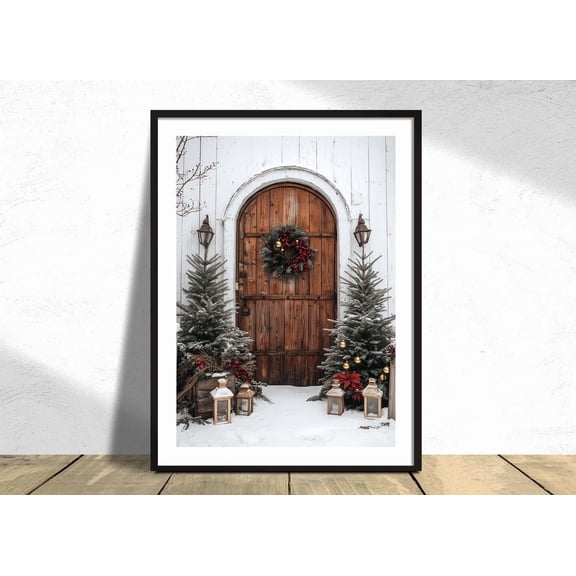 Door Winter Poster Winter Snow Decoration Snowy Wall Art Picture Winter Decor, Unframed Paper Poster 8x10in