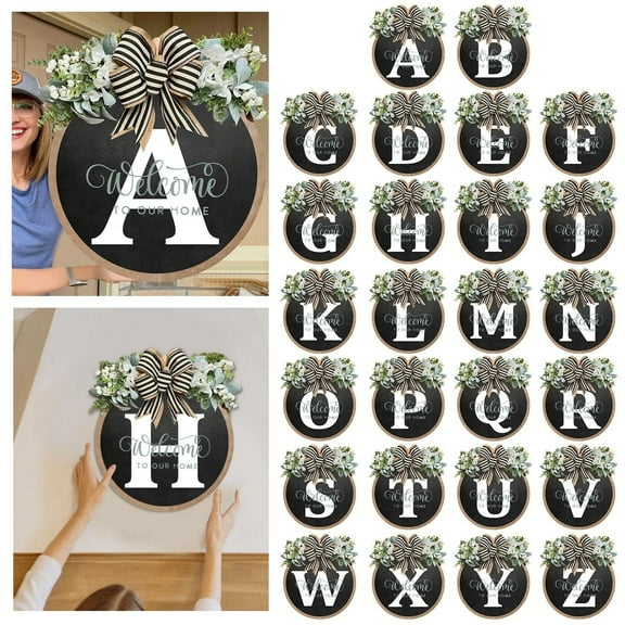 Door Wreath under $5! kkbbma Personalized Door Wreath Sign, Round Wooden Welcome Plaque, Seasonal Front Door Decor, Custom Name Hanging Decor, Garden Porch Decoration