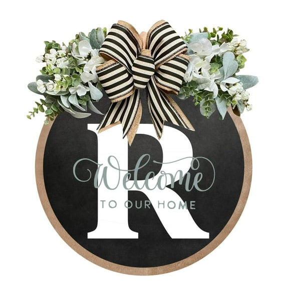Door Wreath under $5! kkbbma Personalized Door Wreath Sign, Round Wooden Welcome Plaque, Seasonal Front Door Decor, Custom Name Hanging Decor, Garden Porch Decoration