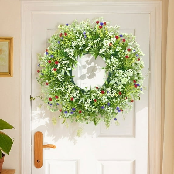 Door Wreath, Artificial Greenery Wreath for Front Door, All Season Holiday Wall Decor for Indoor and Outdoor(A)