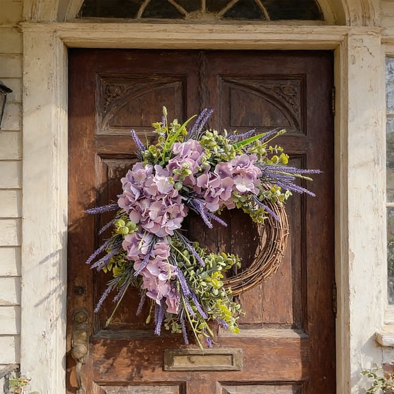 Door Wreath – Front Door Garland, Spring Tulip Flower Crown With Green Leaves, Lifelike Plastic Floral Porch Decoration For Outdoor And Indoor