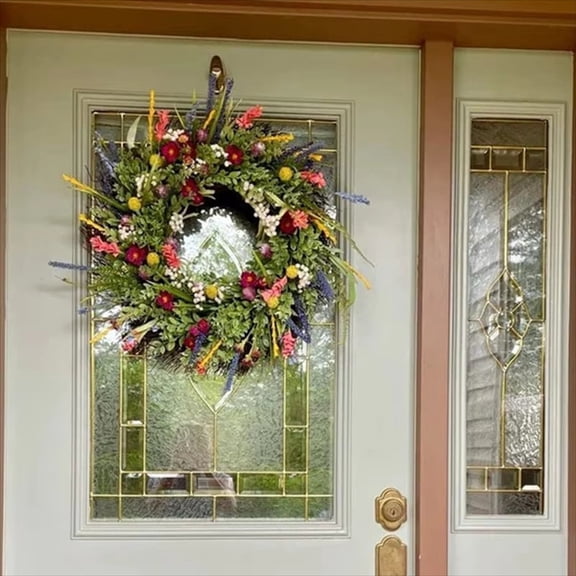 Door Wreath for Front Door Outside Flower Wreath Spring And Summer Flower Wreath Front Door Simulation Dried Flower Wreath Buttercup Green Plant Eternal Flower
