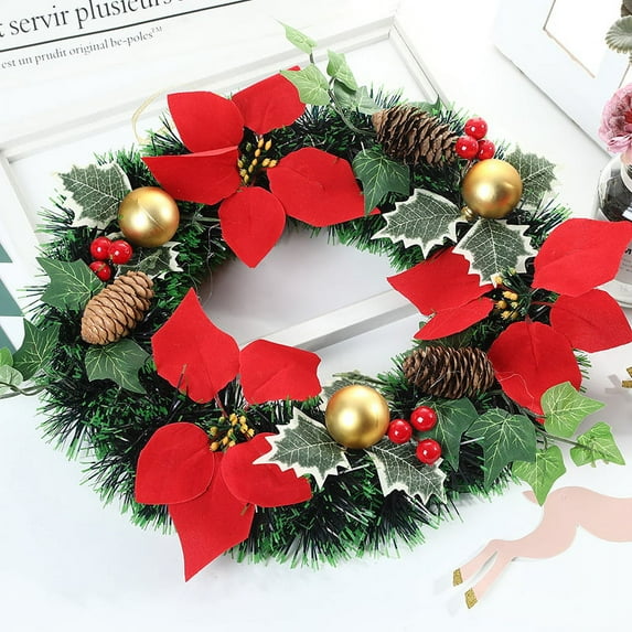 Door Wreath Xmas Wreath 30CM Artificial Christmas Wreath Christmas Garland with Bowknot Bells Balls Ornament Christmas Decoration a15