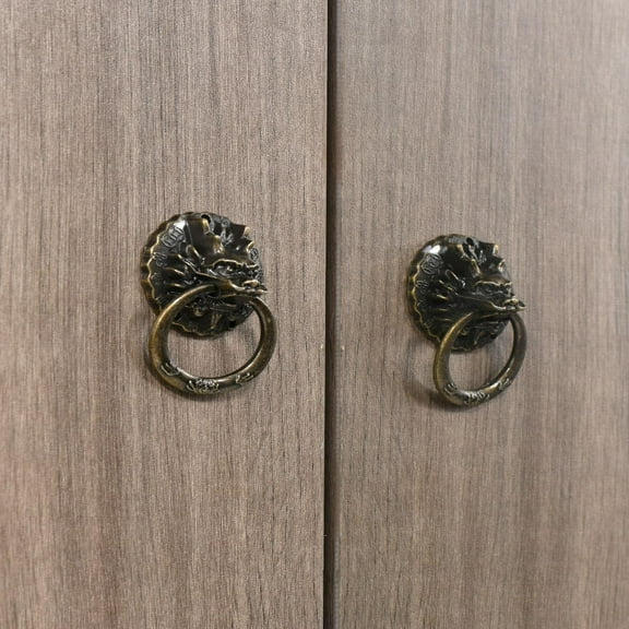 Door Wreaths 2Pcs Vintage Dragon Head Furniture Door Pull Handle Cabinet Dresser Drawer Knobs Ring Handle Furniture Hareware,Bronze Household Doorplate