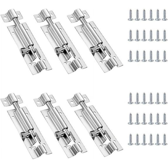 Door bolt stainless steel, 6 pieces bolt lock sliding locks, lock bolt with screws, locking bolt for flush doors, door lock inside size 100x28.6mm