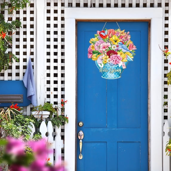 Door hanging decoration,Door Plates Colorful Flowers Spring Hanging Decorative Signs Wooden Spring Welcome Panels Are Used To Decorate The Porch Entrance Door