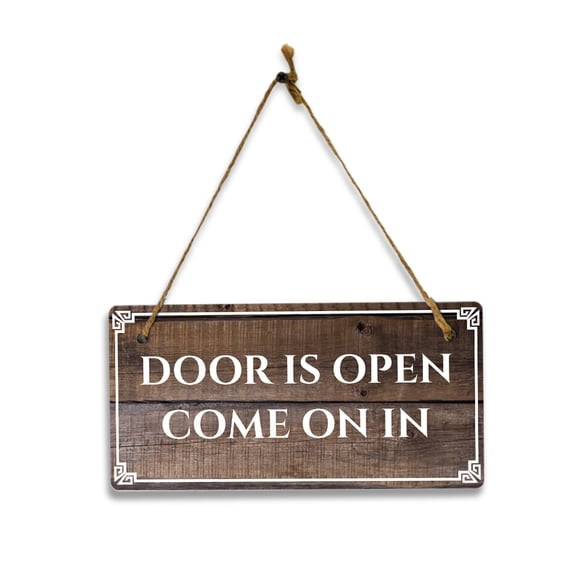 Door is Open Come On In | Rustic Oak Wood 5 x 10" Hanging Sign