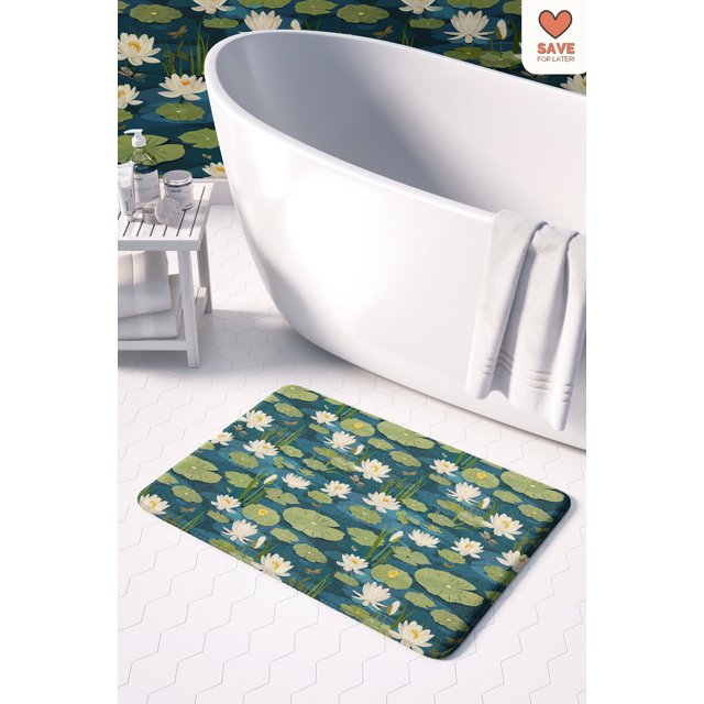 Door mat,Water Lily Bath Mat Zen Bathroom Decor, NatureInspired Pond