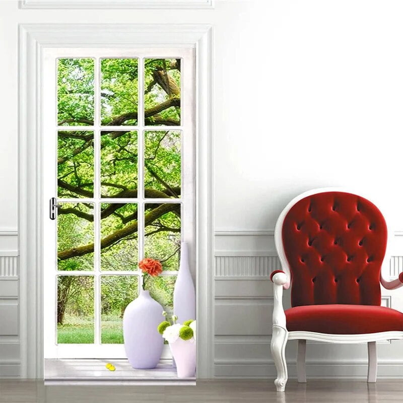 Door sticker Natural flowers Sea door sticker self adhesive 3D bathroom ...