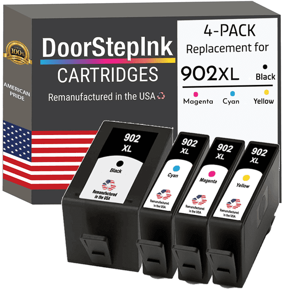 DoorStepInk 902XL Ink Cartridges Compatible for 902XL Black, Cyan, Magenta, Yellow (4-Pack)