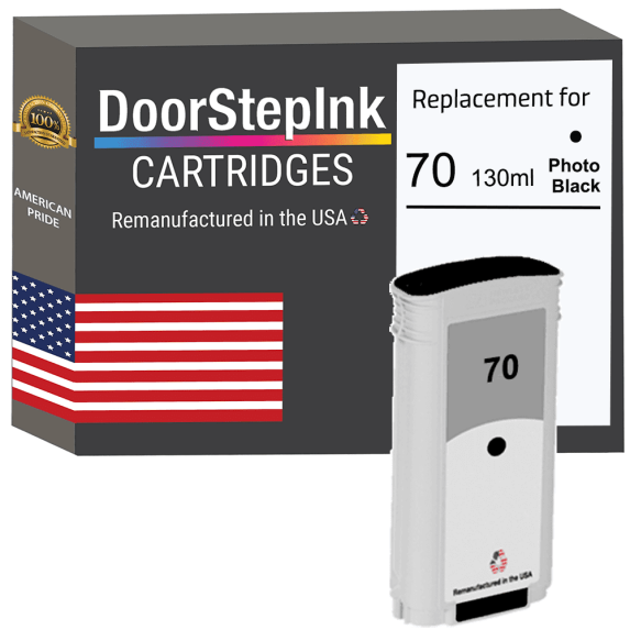 DoorStepInk High Yield Ink Cartridge for 70 Photo Black 130ML Compatible with Designjet HD Pro 44 In. Z2100, Z3100, Z3200