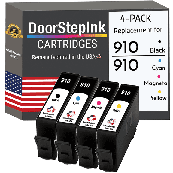 DoorStepInk High Yield Ink Cartridges 910 Black, Cyan, Magenta & Yellow (4-Pack) Compatible with 910
