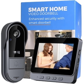 Doorbell Camera Wireless No Subscription Video Door Bell with Wired Screen Two-Way Audio 170 Angle Wide Camera Night Vision IP65 Waterproof for Outdoor No APP No WiFi,Easy to Use for Elder