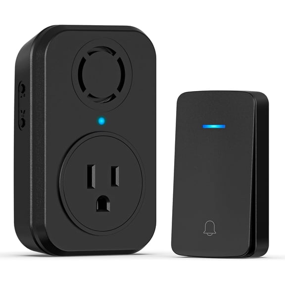 Doorbell, Self- Doorbell with Extra Socket, No  Required Push Button, Cordless Door Bell Ringer, 5 Volume Levels with 32 Doorbell Chimes (Black, 1 Button & 1 Receiver)