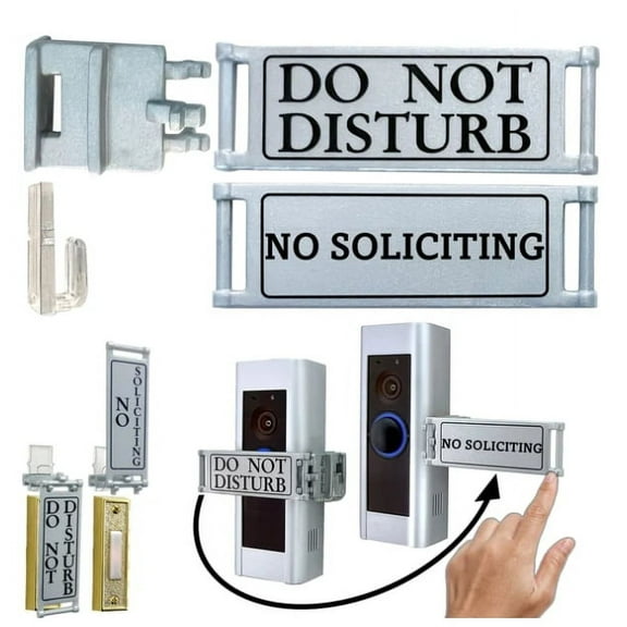 Doorbell Sign,2-in-1 Do Not Disturb & No Soliciting Rotating Sign with Easy Hook Installation,For Home Office Privacy,1PC,Gray