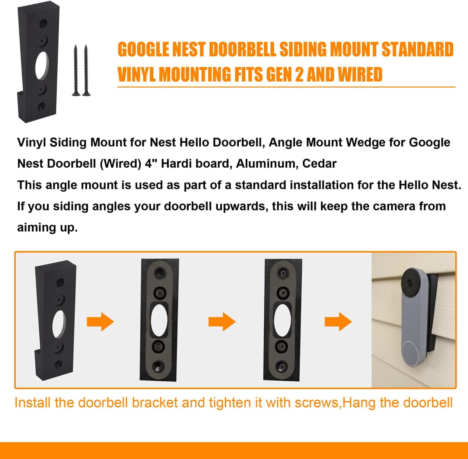 Doorbell Vinyl Siding Mount Angle Adjustment Wedge, For Google Nest