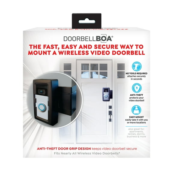 DoorbellBoa Anti-Theft Video Doorbell Door Mount, No Tools or Installation, Mounts Securely In Seconds, Black