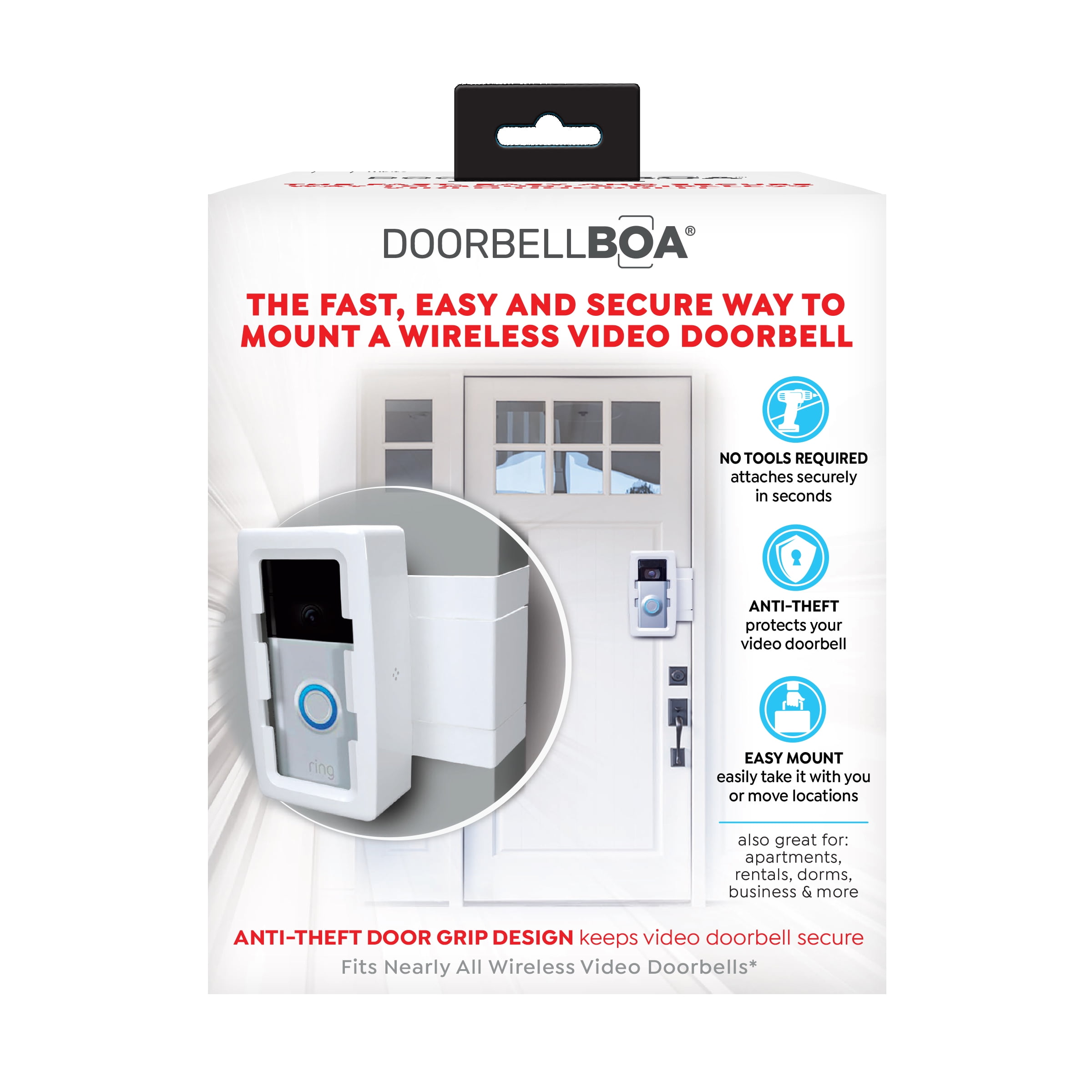 DoorbellBoa AntiTheft Video Doorbell Door Mount, No Tools or