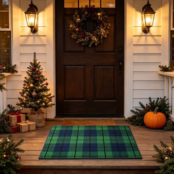 Doormat 15.74x23.62 Inch Christmas Red Green Tartan Plaid Entry Rug Antiskid Holiday Front Door Mat for Indoor Outdoor Porch Decor