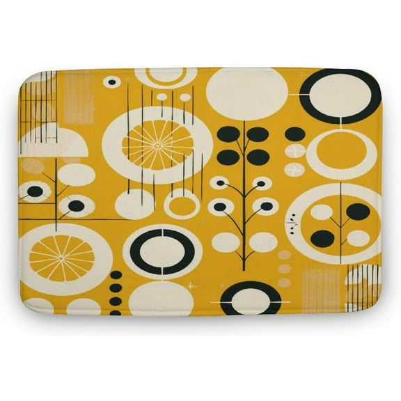 Doormat 16x24 Inch Abstract Floral Bathroom Mats Rugs Retro Mid Century 60s 70s Pattern Mustard Yellow Foam Door Mats Non Slip Entrance Rug Outdoor Indoor Bathroom Decorations Carpets
