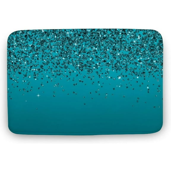 Doormat 16x24 Inch Elegant Bath Rug Soft Absorbent Bathroom Mats Glittery Dark Turquoise Gradient Girly Non Slip Doormat Kitchen Floor Rugs Carpets for Entryway, Indoor Room Decorative