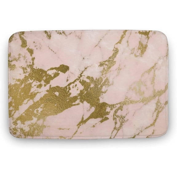 Doormat 17x30 Inch Trendy Blush Pink Gold Marble Bathroom Rug, Non Slip & Absorbent Bath Rugs Soft Cozy Bath Carpet for Bathroom