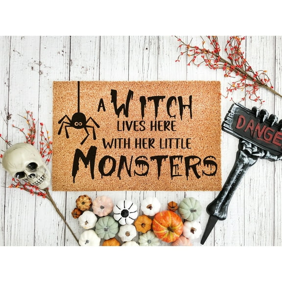 Doormat A Witch Lives Here With Her Little Monsters Halloween Decor Gi (18" x 30") #5632
