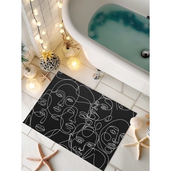 Doormat Abstract Human Face Front Door Mat Non Slip Absorbent Low Profile Floor Mat Aesthetic Portrait Lines Black Welcome Mats Entryway Rug for Entrance Kitchen Porch Home Decor 16"x24"