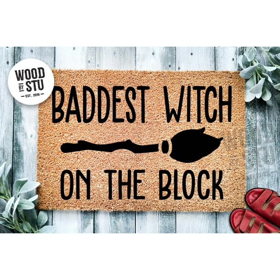 Doormat Baddest Witch On The Block Funny Welcome Mat Halloween D (36" x 72") #1743