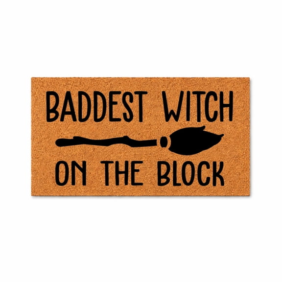 Doormat, Baddest Witch on the Block, Funny Welcome Mat, Witch Broom Design, Halloween Decor, Front Door Entry Rug 1743 (24x48 inches) 1743
